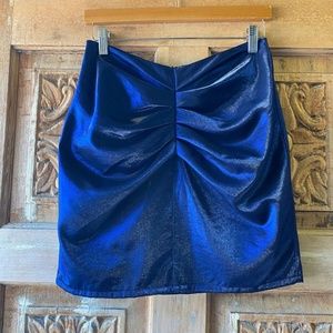 Lovers + Friends Metallic Iridescent Blue Mini Skirt Gathered Ruched Size Medium